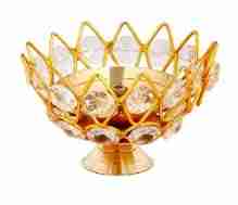 WithAgain Crystal Akhand Diya Oil Puja Lamp Decorative Round for Home Office Gifts Pooja Articles Decor (Medium, Golden) Set of 4 