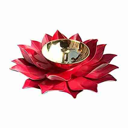 SHAH Enterprises Decor Brass & Iron Lotus Shape Akhand Diya RED Color