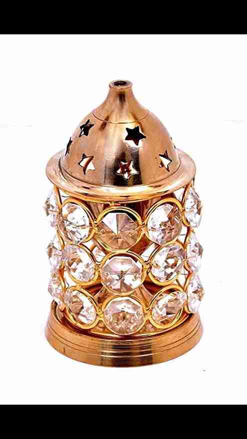 WithAgain Brass Crystal Diya Size 4 inche Decoration for Home , Office Etc 