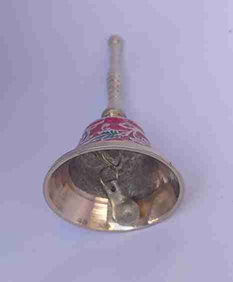 WithAgain Beautiful Brass Pooja Bell Meenakari Nakkashi Work Hindu Puja Bell Size 4 inch Pooja Bell for Home Mandir