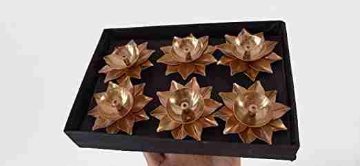 Withagain Brass Flower Pooja Set Gold Colour Size 3 inche Set of six 