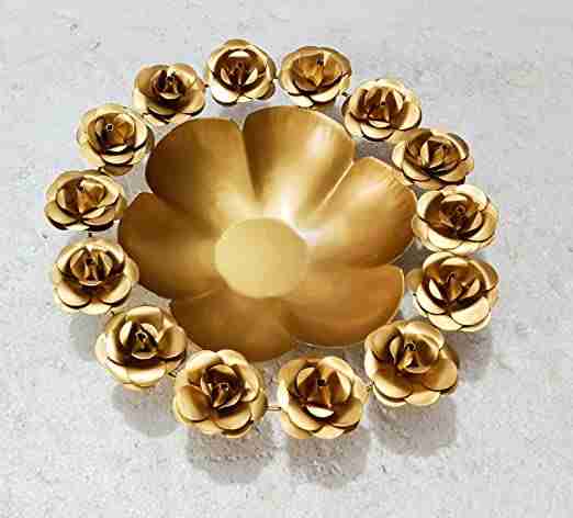 WithAgain Decorative Bowl/Pot Urli Rose Table Accents for Decoration Urli Bowl for Home Decor Table Decorative Showpiece (Golden) 