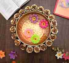 S I Metal� Decorative Bowl Urli Rose Table Accents for Decoration Urli Bowl for Home Decor Table Decorative Showpiece (Golden)