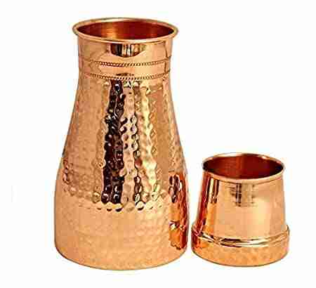 WithAgain Bedroom Copper Bottle Jug with Inbuilt Glass, Joint Free Bedside Jar, Modern Design, (1000 ML) Set Of 1 Sugar Pot 