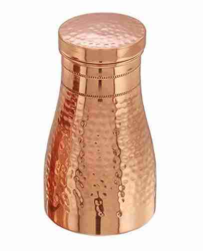 WithAgain Bedroom Copper Bottle Jug with Inbuilt Glass, Joint Free Bedside Jar, Modern Design, (1000 ML) Set Of 1 Sugar Pot 