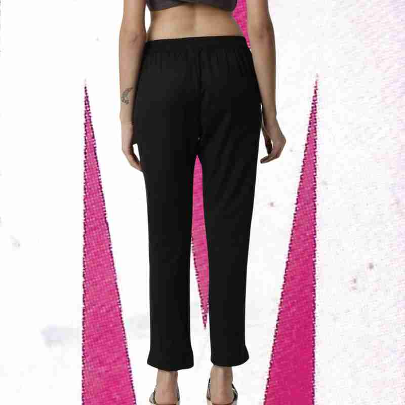 Women's Ankle-Length Pure Cotton Pants with Full Elasticated Waist Black
