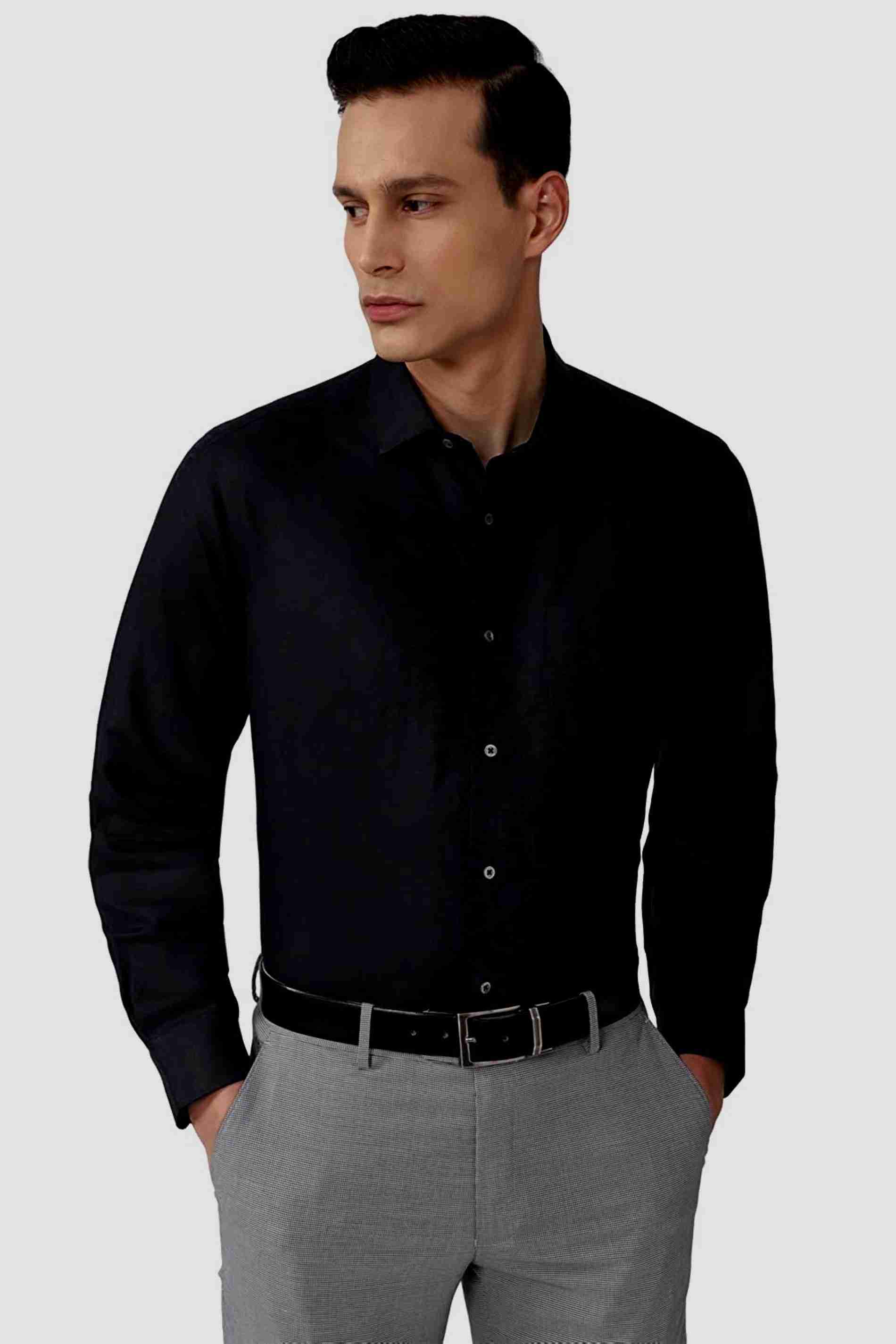 MAKHANCHOR Black Regular Fit Formal Shirt