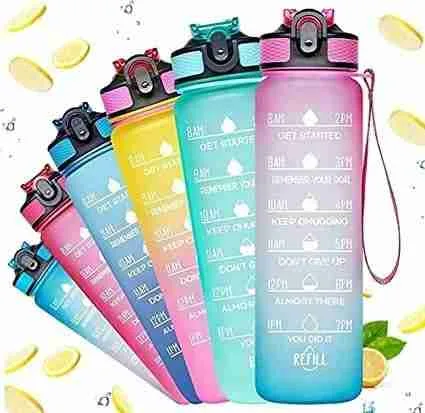 Water Bottle 1 Litre with Motivational Time Marker, Water bottle for office,Water bottle for gym, Detoxing eBook included