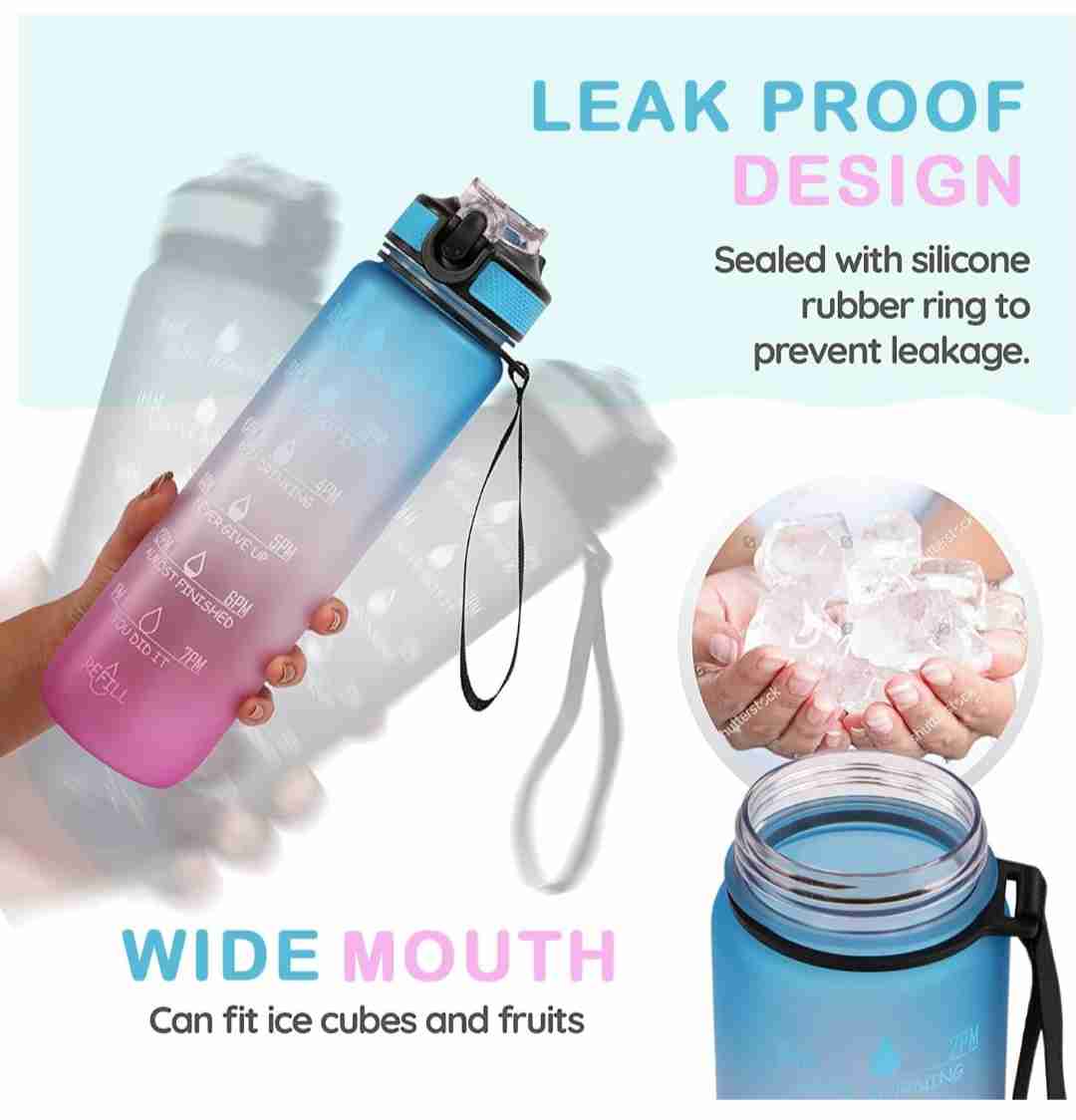 Water Bottle 1 Litre with Motivational Time Marker, Water bottle for office,Water bottle for gym, Detoxing eBook included