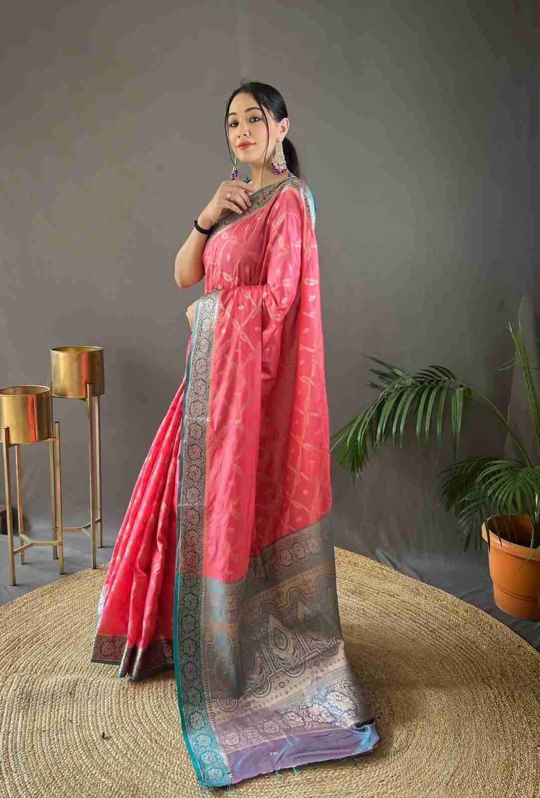 Beautiful silk saree with all over butties