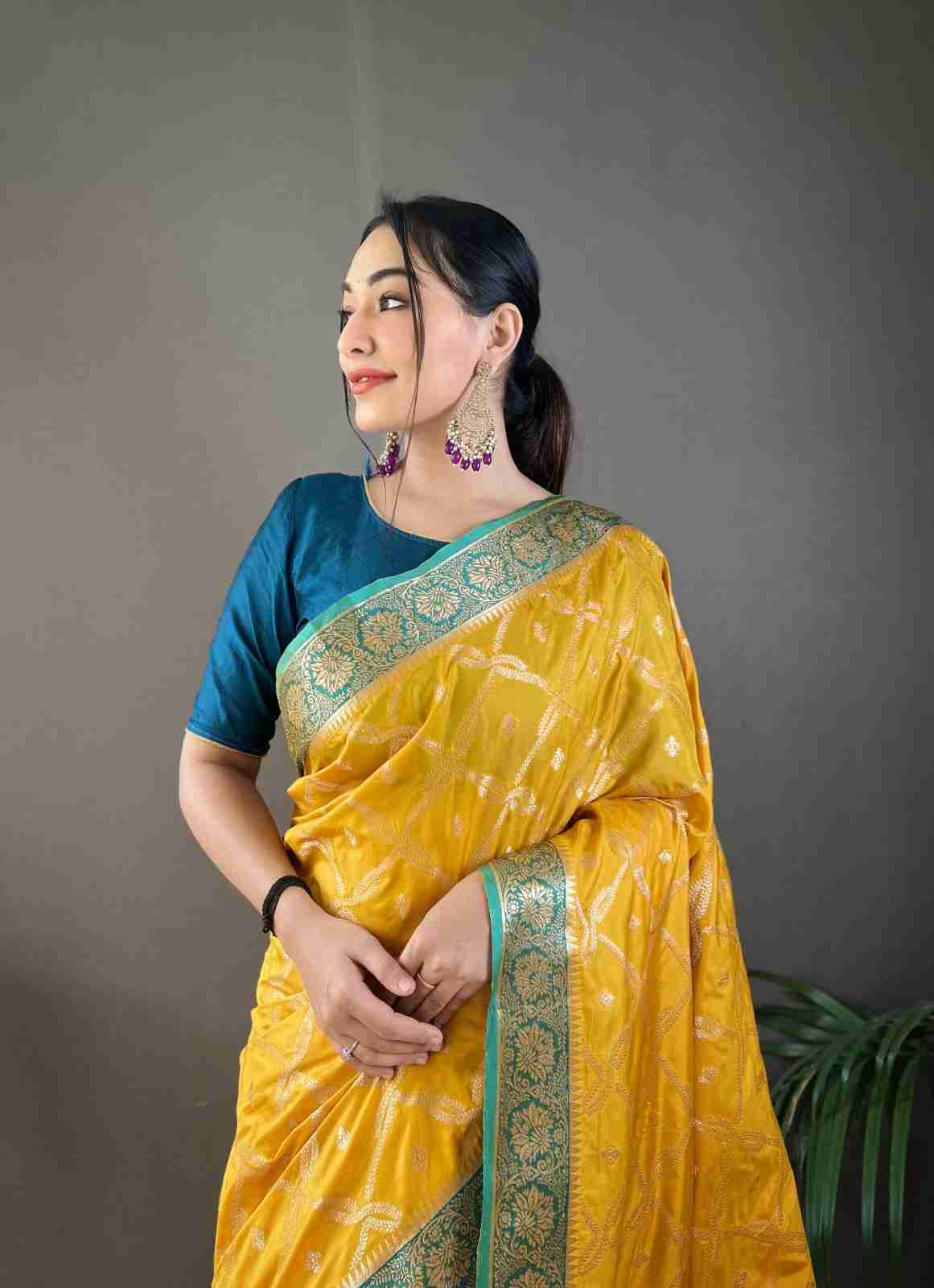 Beautiful silk saree with all over butties 