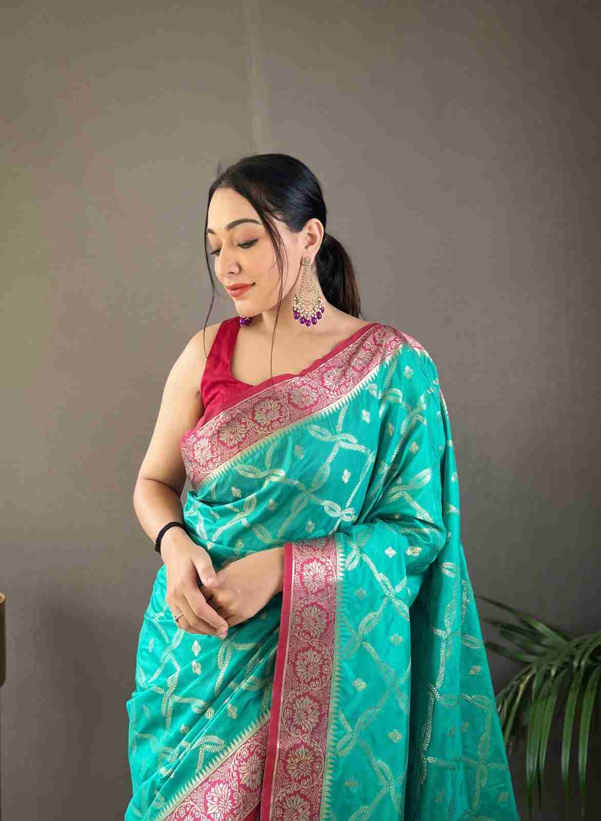 Beautiful silk saree with all over butties 