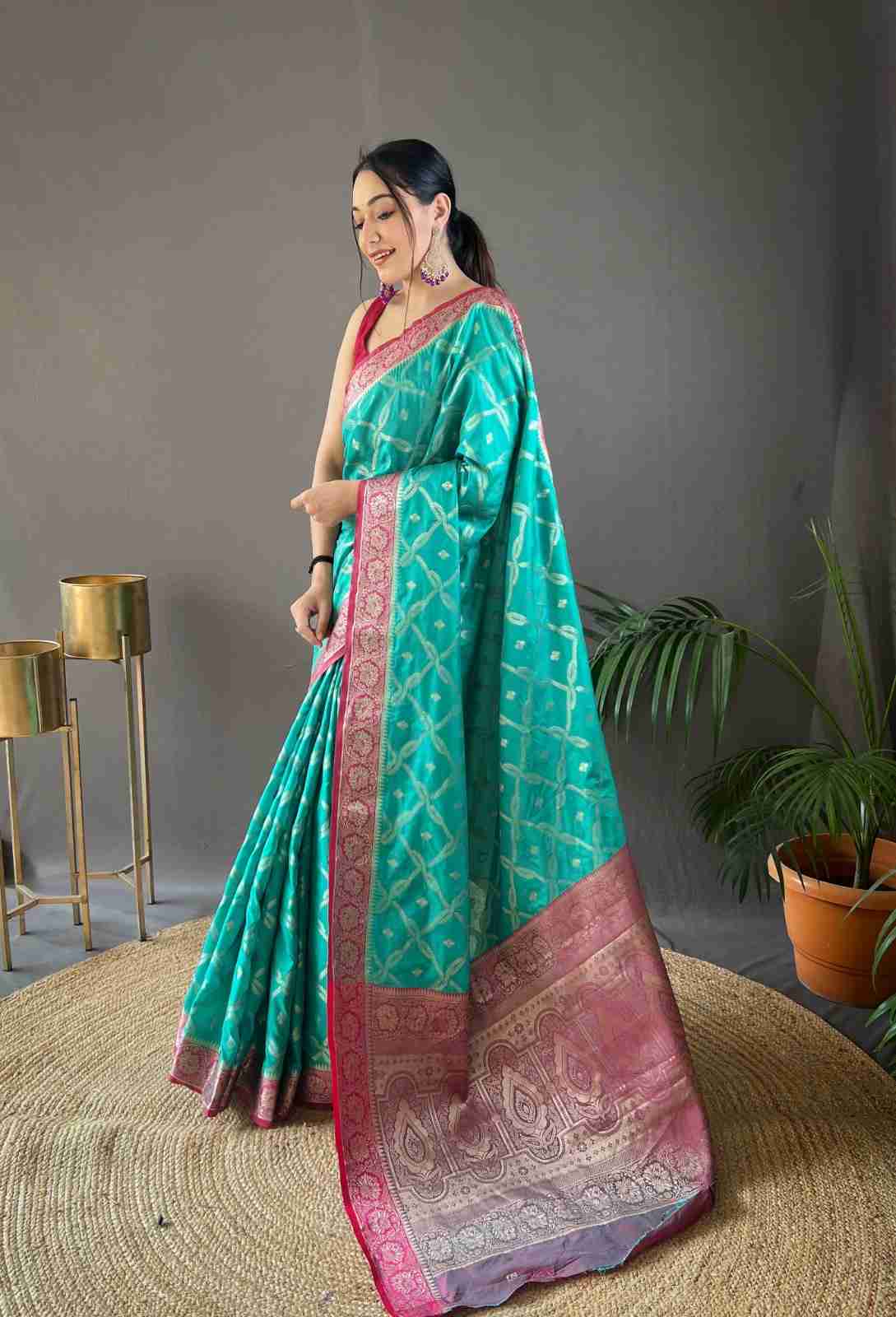 Beautiful silk saree with all over butties 