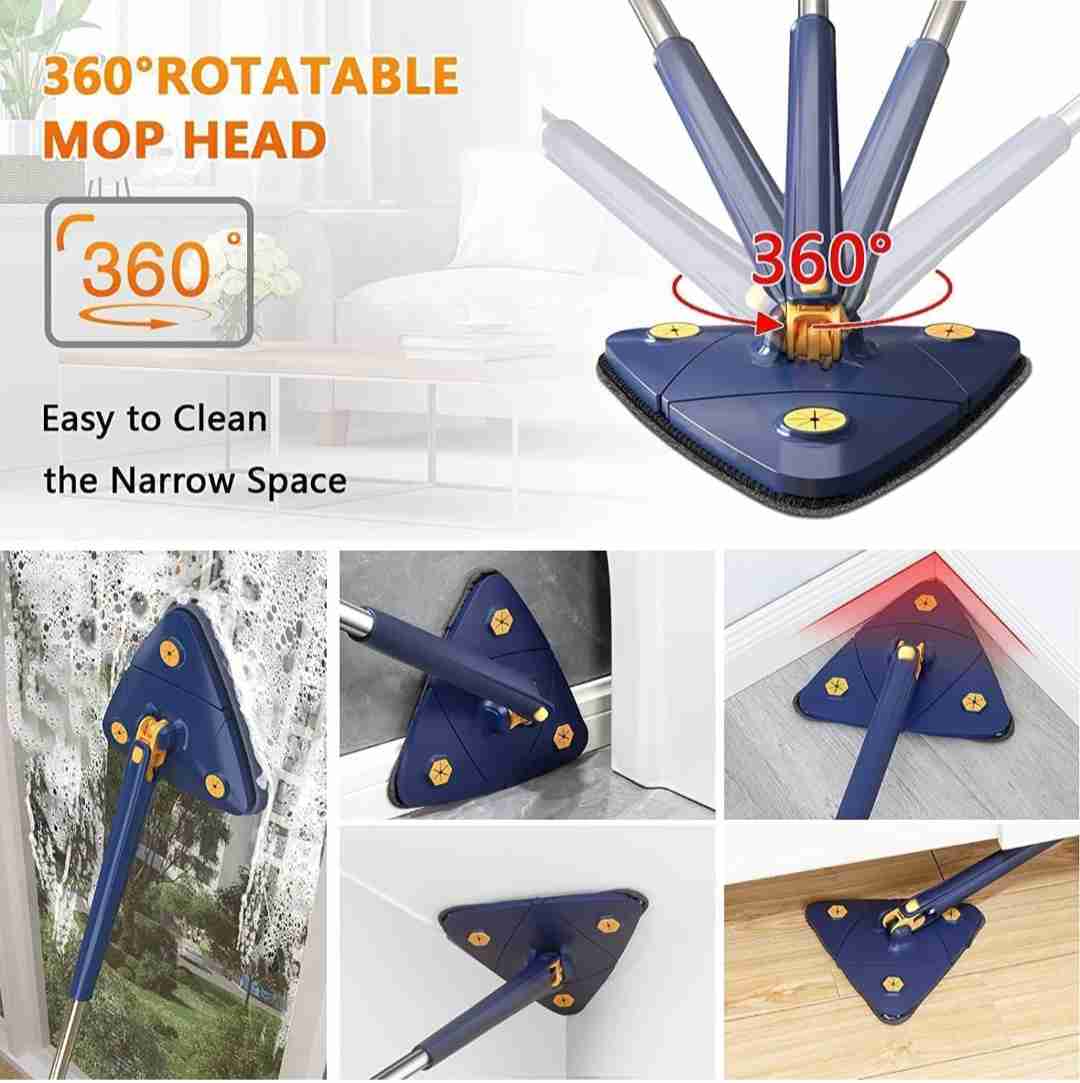 360° Rotatable Multi Functional Rotatable Triangle Mop with Long Handle Push-Pull Squeezing Cleaning Mop Dry & Wet Mop for Floor Windows Ceiling