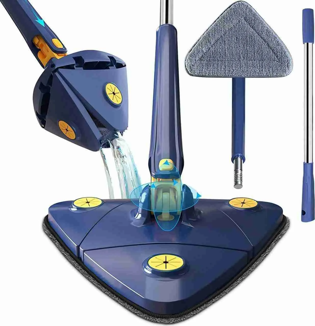 360° Rotatable Multi Functional Rotatable Triangle Mop with Long Handle Push-Pull Squeezing Cleaning Mop Dry & Wet Mop for Floor Windows Ceiling