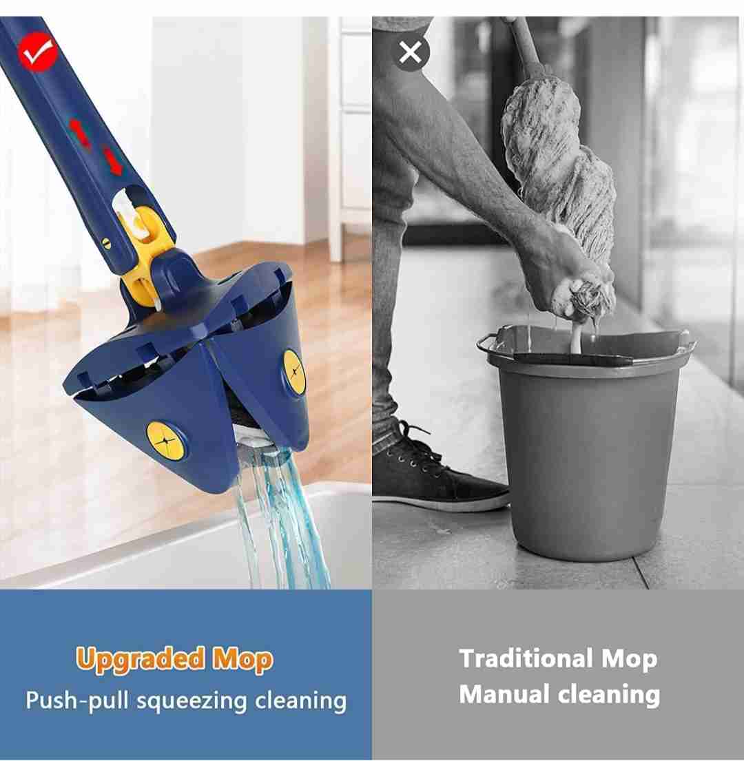 360° Rotatable Multi Functional Rotatable Triangle Mop with Long Handle Push-Pull Squeezing Cleaning Mop Dry & Wet Mop for Floor Windows Ceiling