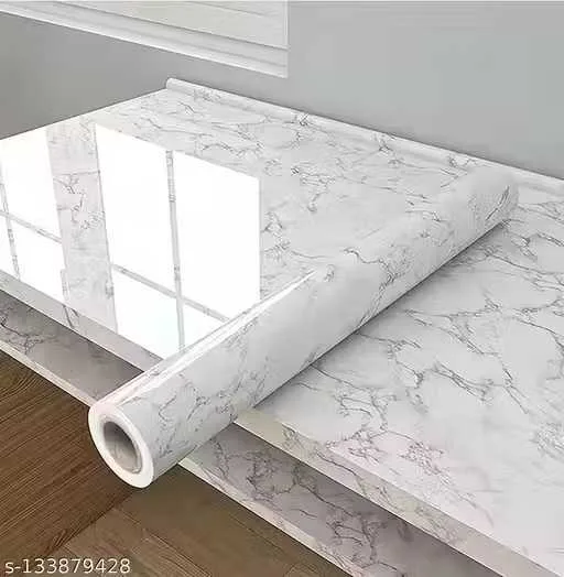 Marble Wallpaper Vinyl Self Adhesive Wall Sticker (White) (pack of 2)