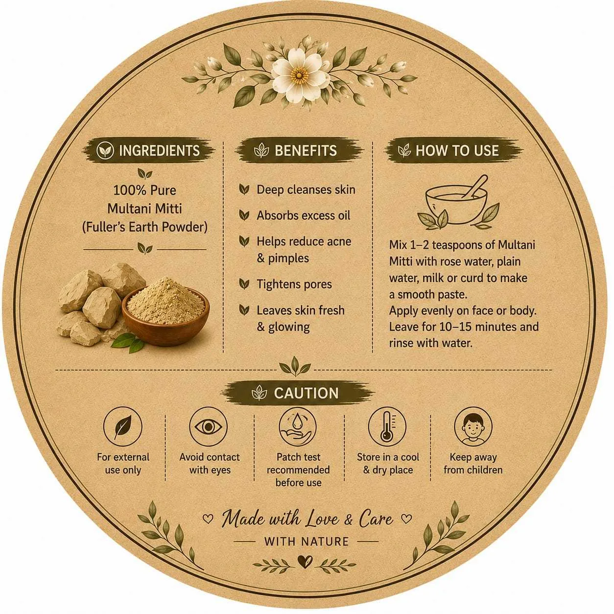 ARANYA NATURALS Pure Multani Mitti Powder 500g | Natural Face & Hair Pack