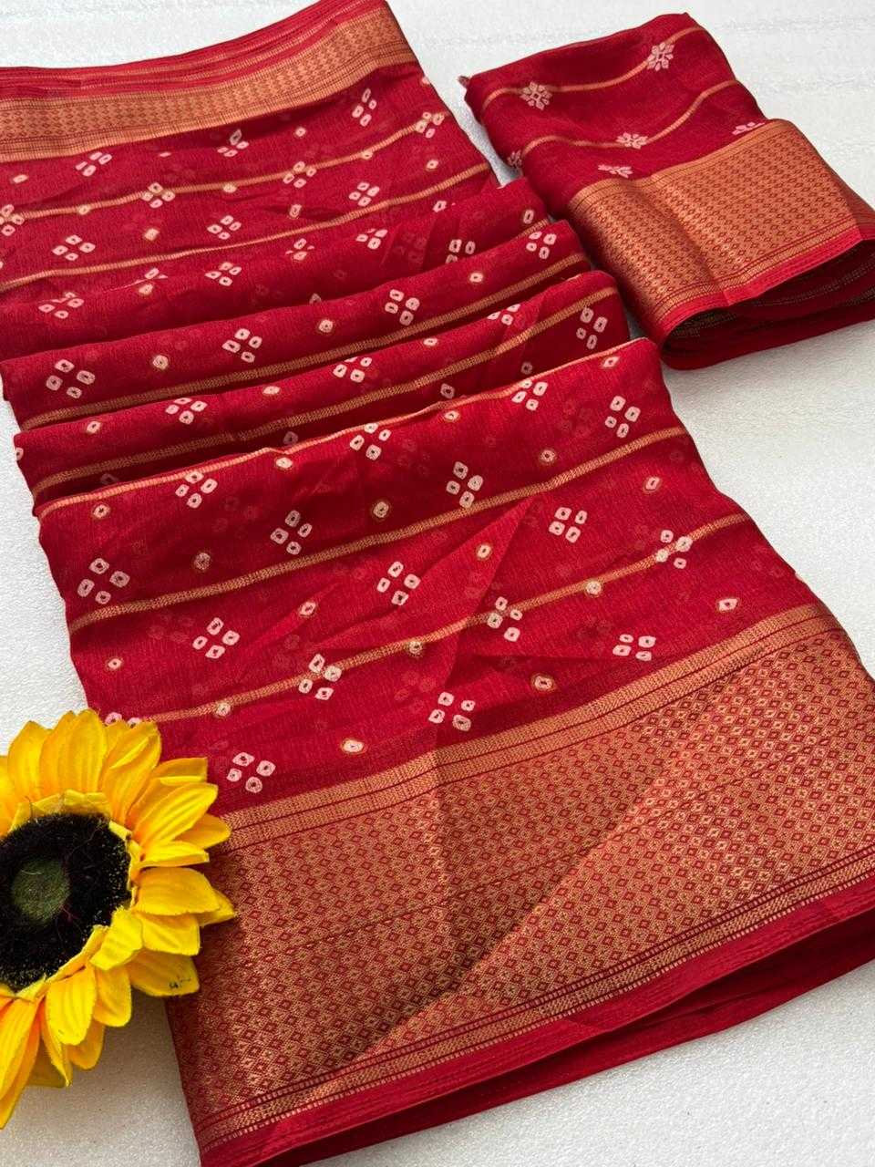  floral print and gold denting zari border all over sarees attached with perfectly matched pallu & blouse peice