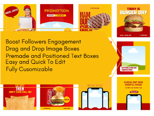 47 Instagram Post Templates for Restaurants and delivery apps editable in Canva