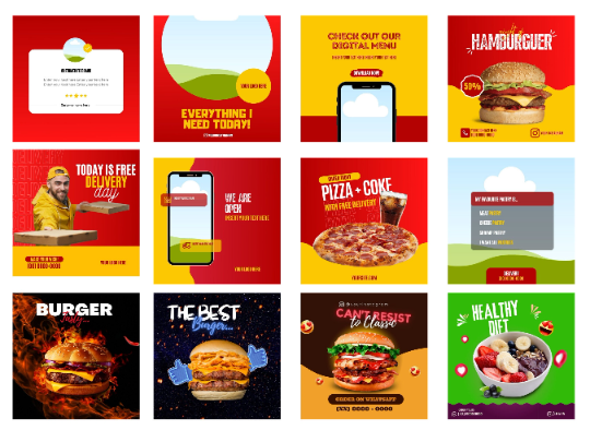 47 Instagram Post Templates for Restaurants and delivery apps editable in Canva