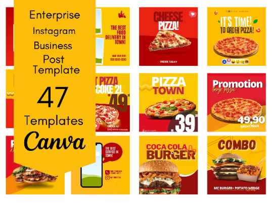 47 Instagram Post Templates for Restaurants and delivery apps editable in Canva