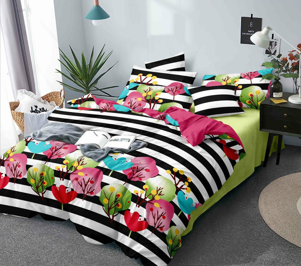 HOMDAZAL 3D BEDSHEET BLACK AND WHITE  STRIPE 