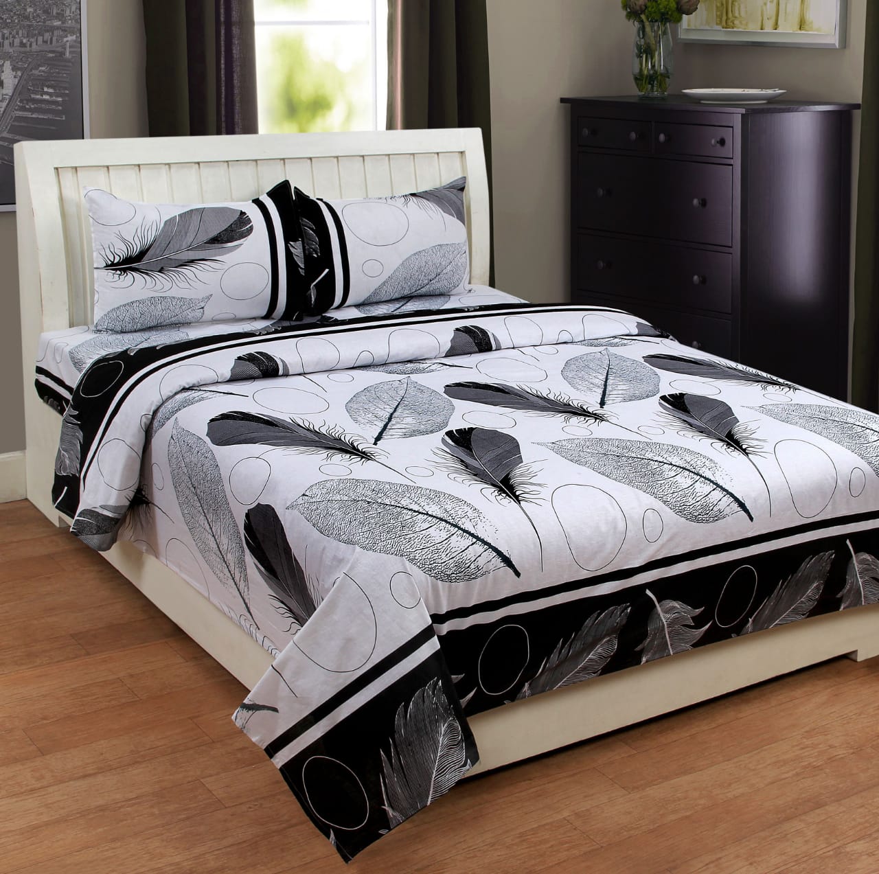 HOMDAZAL 3D BEDSHEET WHITE FEATERS 